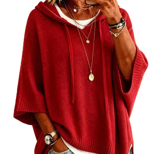 Womens Knitted New-Style Hooded Drawstring Sweater - cas7m