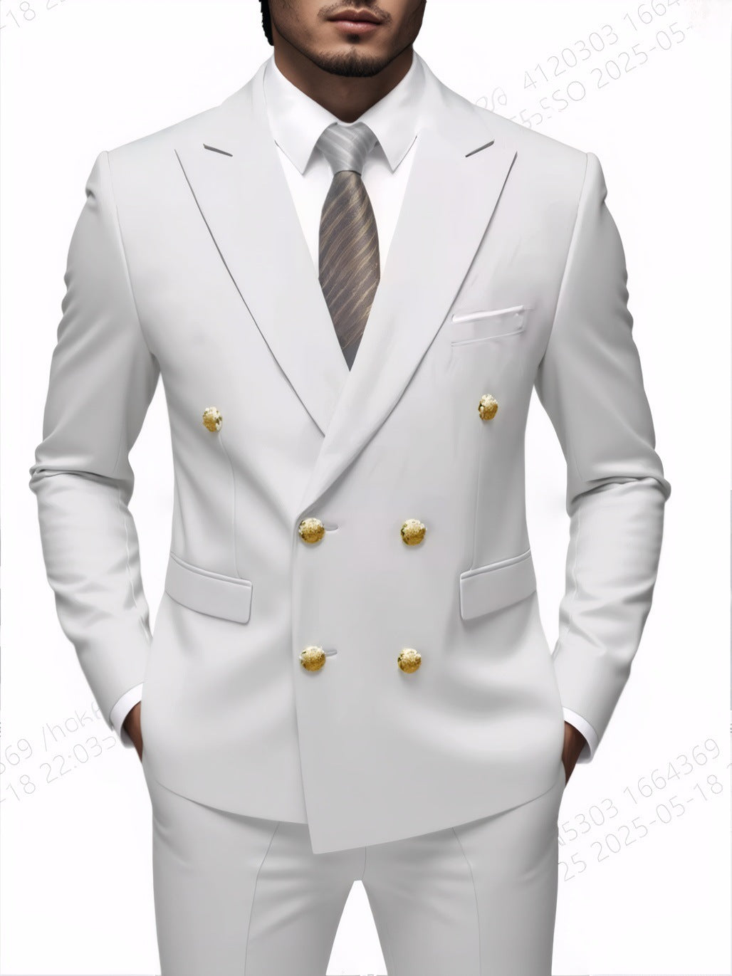 Business Non-Iron Two-Piece Suit With Double-Breasted Gold Buttons - cas7m