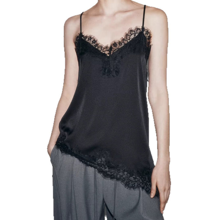 Womens Lace-Panel Irregular Adjustable Tank Top - cas7m