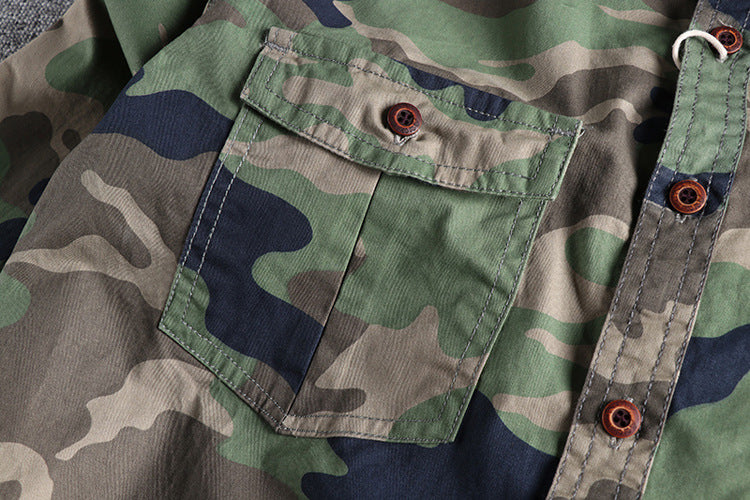 Washed Camouflage American Tooling Long-sleeved Shirt Men - cas7m