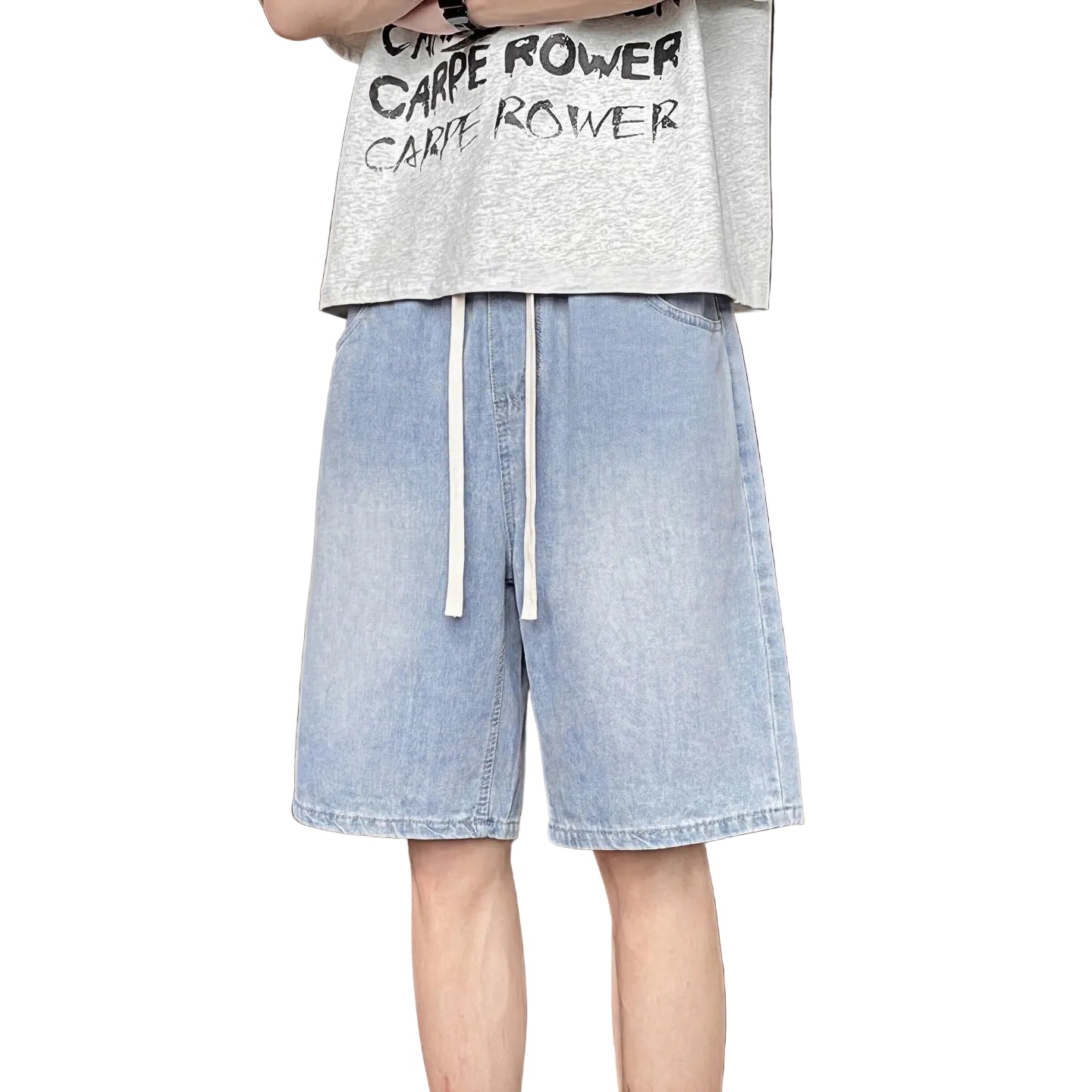 Ice Silk Denim Shorts Men's Five-Quarter Pants