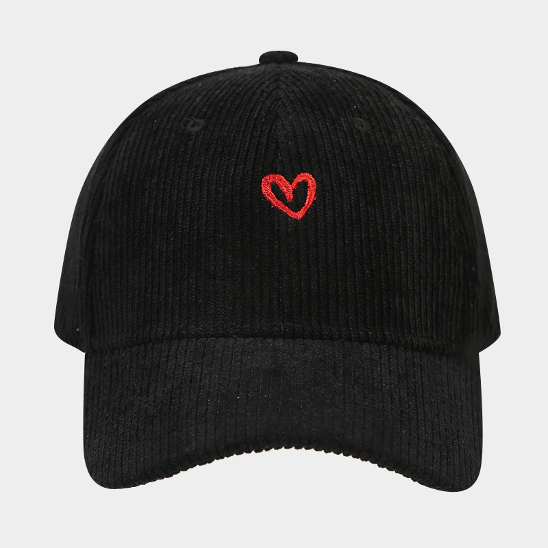 Spring And Autumn New Small Love Embroidered Corduroy Baseball Cap - cas7m