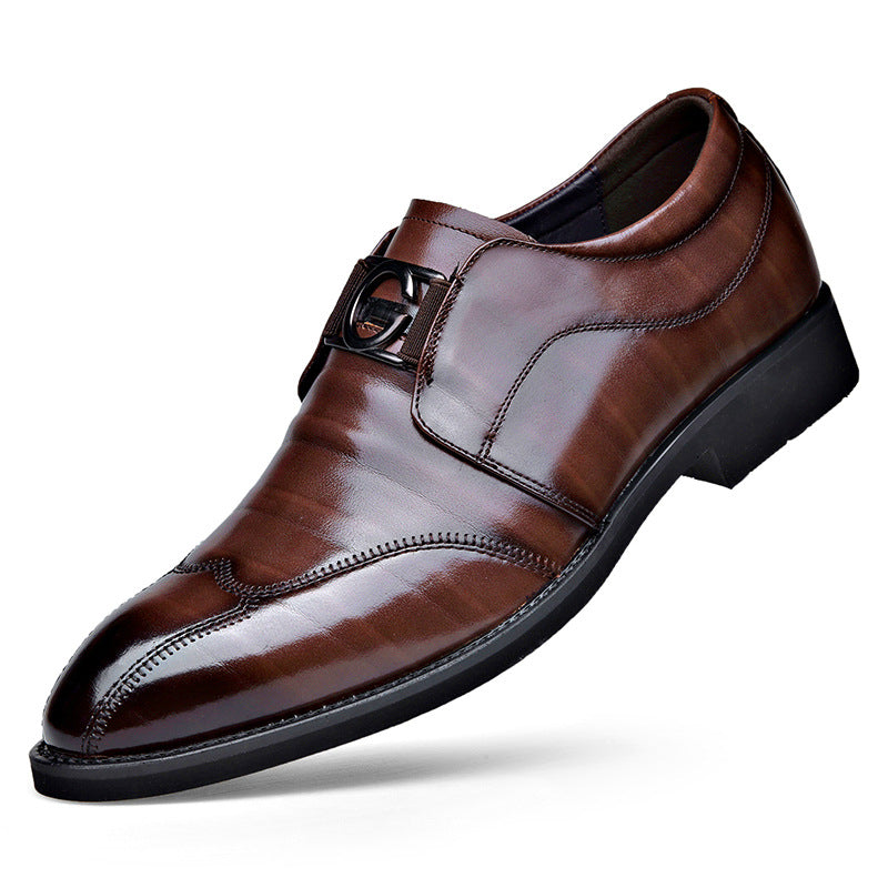 Men's Casual Business Slip-on Embroidered Pointed Leather Shoes - cas7m