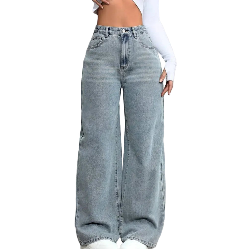 Casual Loose Straight Leg Denim Pants Women Summer Fashion Trendy Long Trousers