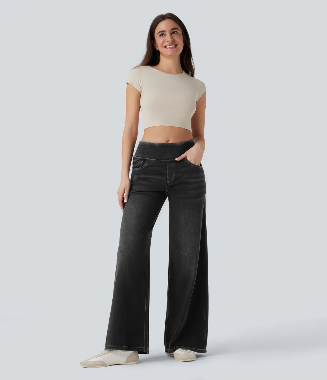 High-waisted Loose-fit Stretchy Wide-leg Jeans For Women - cas7m