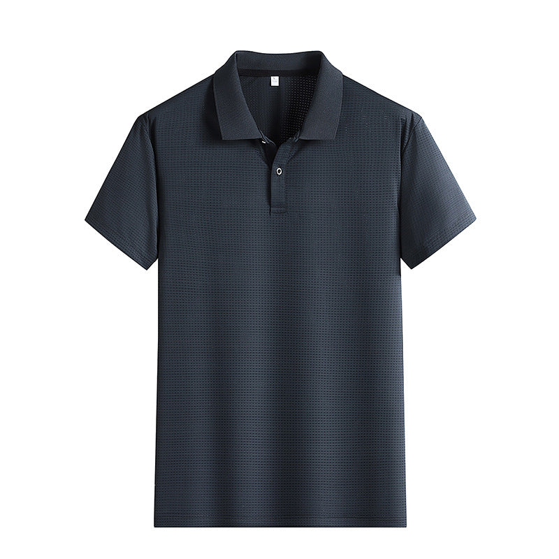 Men's Solid Color Short-sleeved Polo Shirt Ice Silk Men's Clothing - cas7m