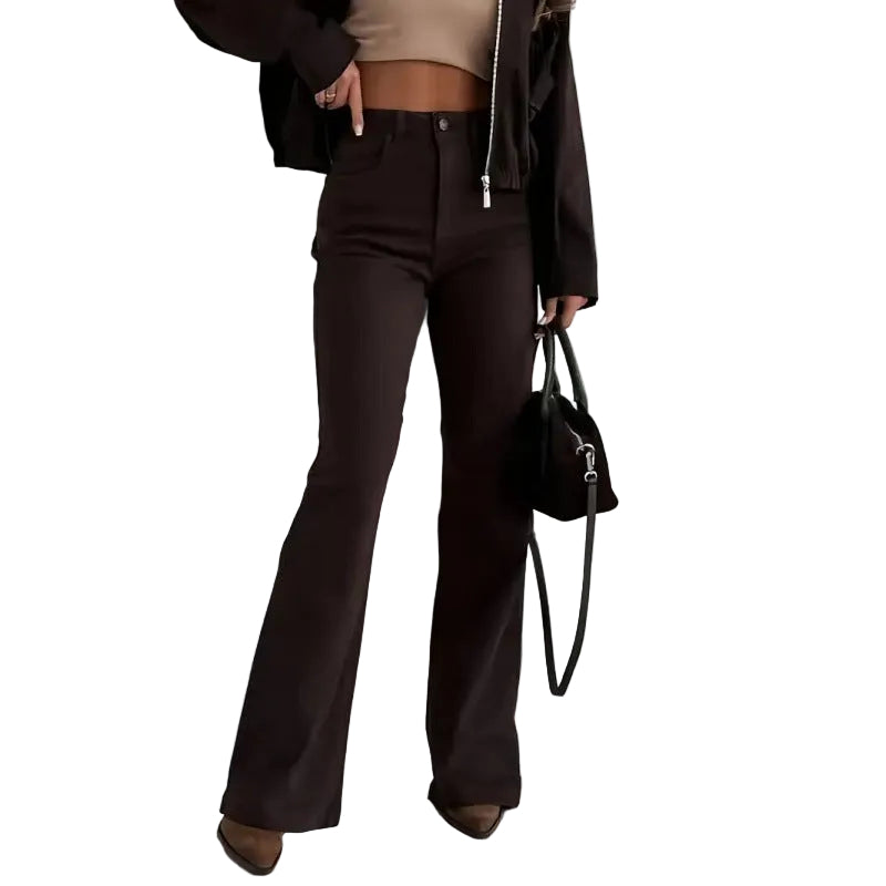 High-elastic Slightly Flared Solid-color Casual Jeans For Women - cas7m