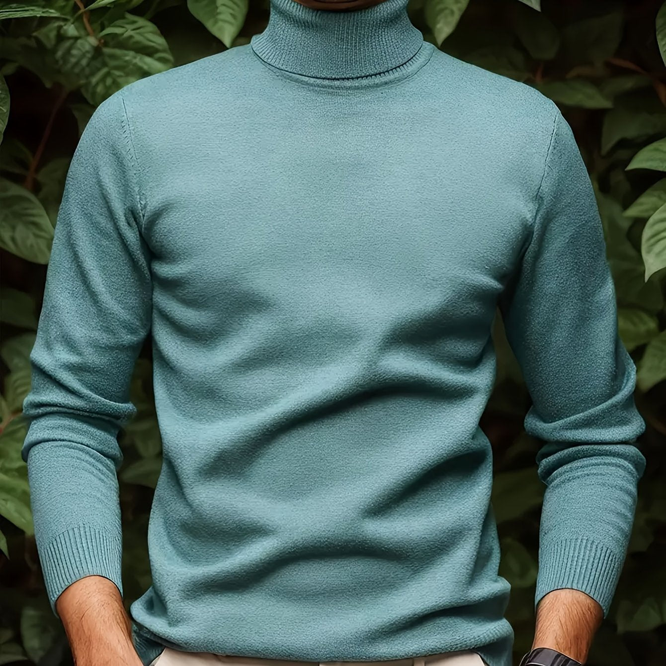 Men's Solid Color Versatile Soft Viscose Turtleneck Sweater - cas7m