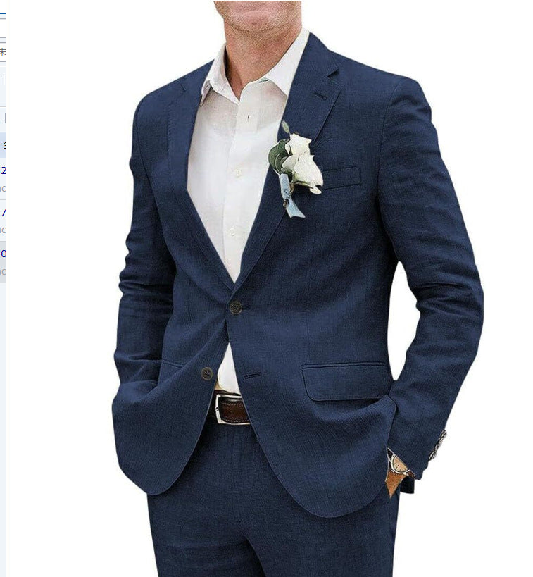 Men's Suit Casual Men's Linen Business Banquet Two-piece Suit - cas7m