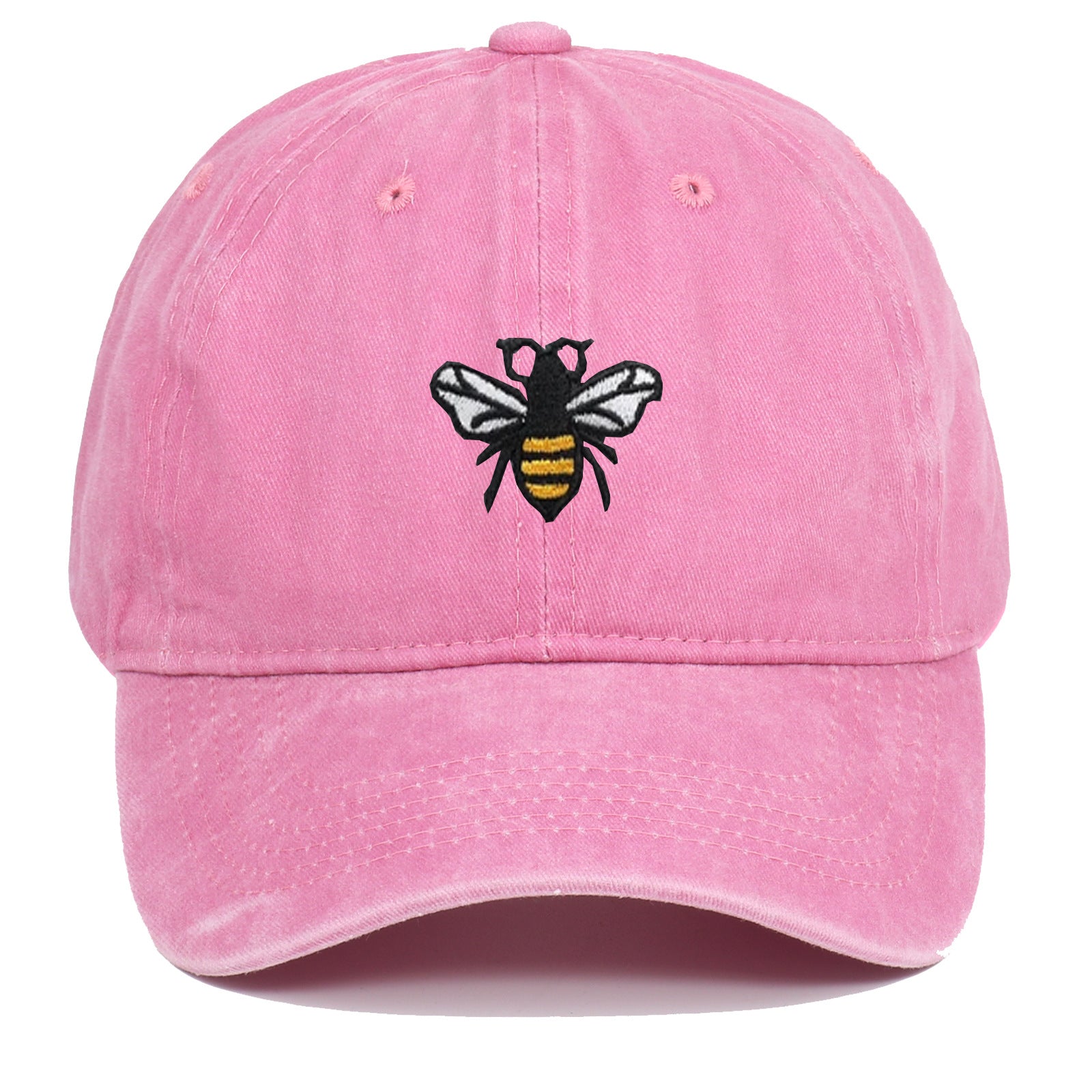 Bee Embroidery Baseball Cap Vintage Worn Looking Washed-out - cas7m