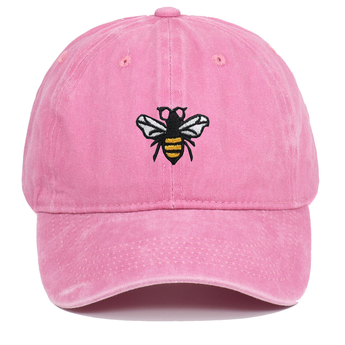 Bee Embroidery Baseball Cap Vintage Worn Looking Washed-out - cas7m