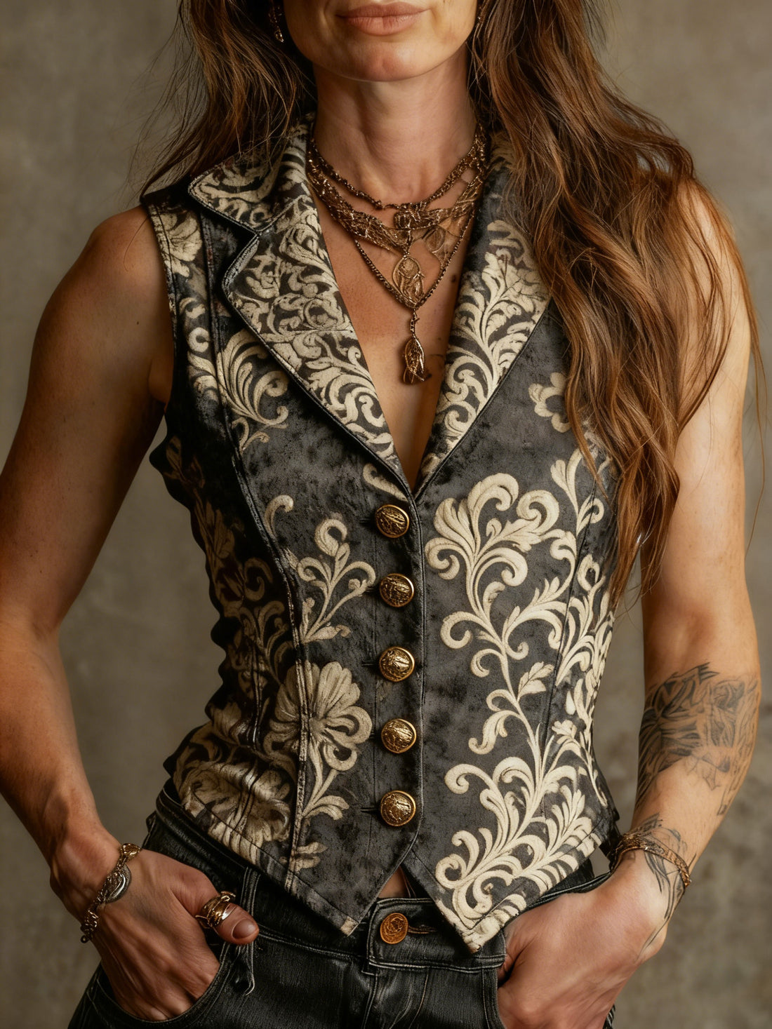 Printed Casual Sleeveless V-neck Slim-fit Vest - cas7m