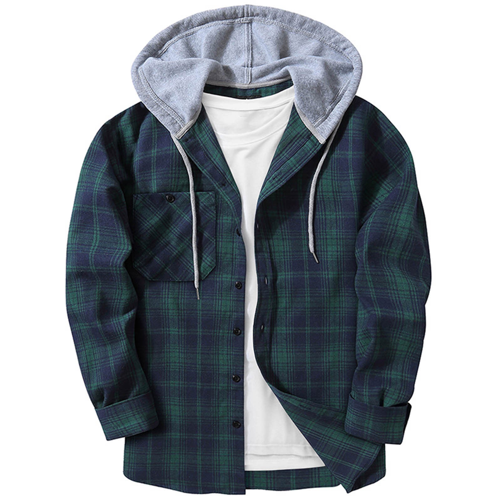 Hooded Plaid Shirt Men's Casual - cas7m