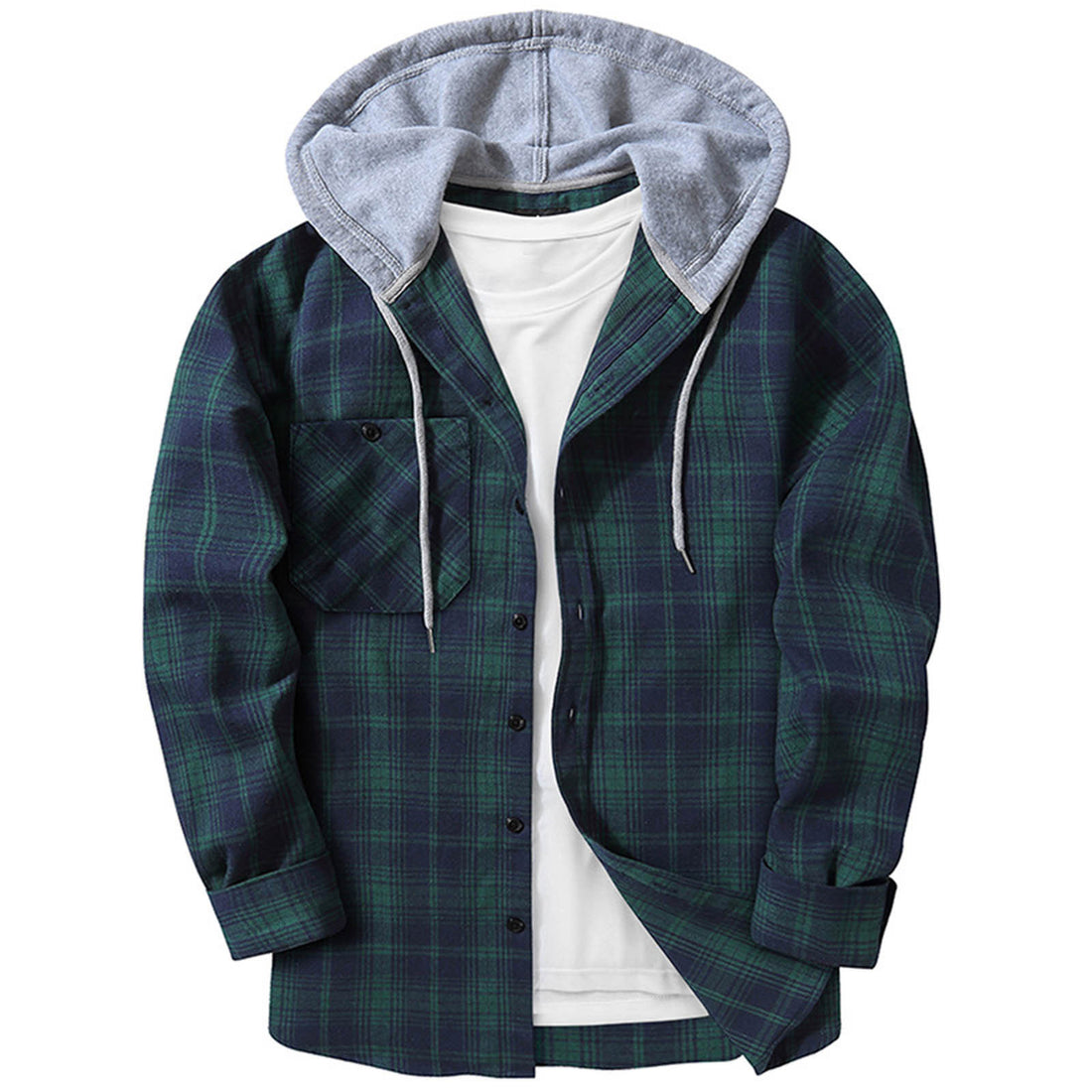 Hooded Plaid Shirt Men's Casual - cas7m