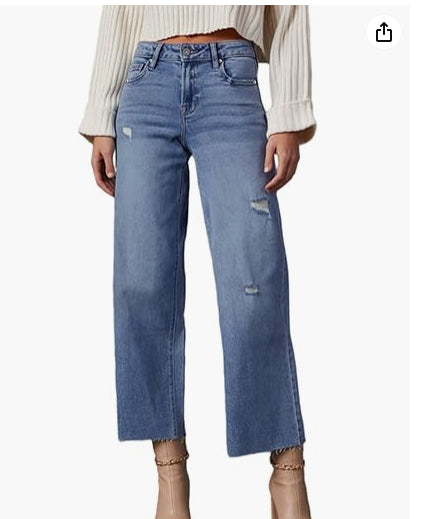 Women's High Waisted Loose Jeans - cas7m