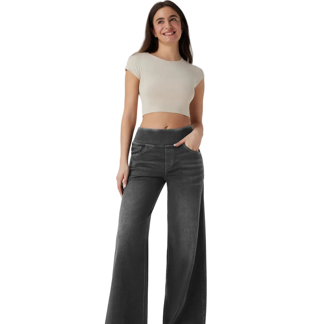 High-waisted Loose-fit Stretchy Wide-leg Jeans For Women - cas7m
