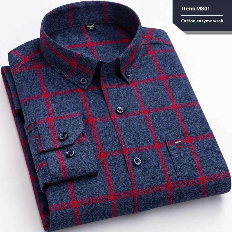 Cotton Long-sleeved Shirt Plaid Business Slim Fit - cas7m