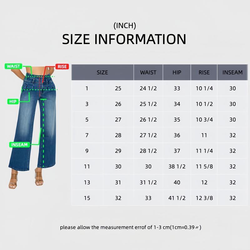 Women's Medium Blue Elastic Waist Jeans - Wide Leg Casual Denim - cas7m