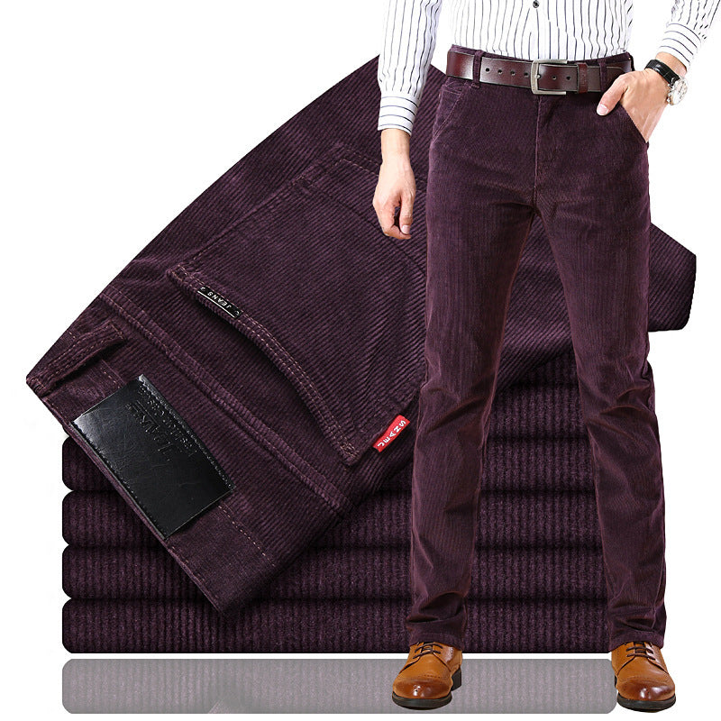 Men's Pockets Corduroy Trousers Winter Slim-fit Straight-leg Casual Pants Clothing - cas7m