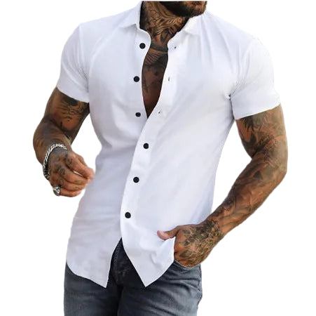 Simple Summer Men's Casual Solid Color Shirt - cas7m