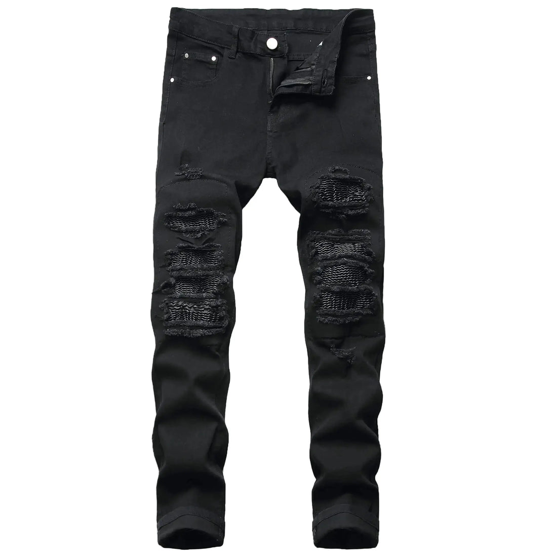 Black ripped jeans on a white background
