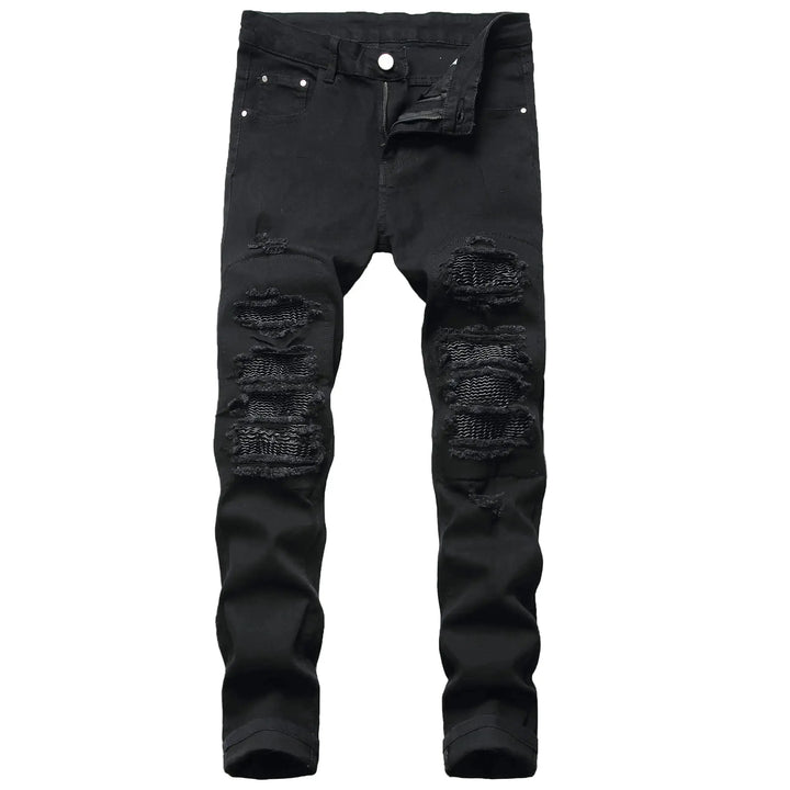 Black ripped jeans on a white background