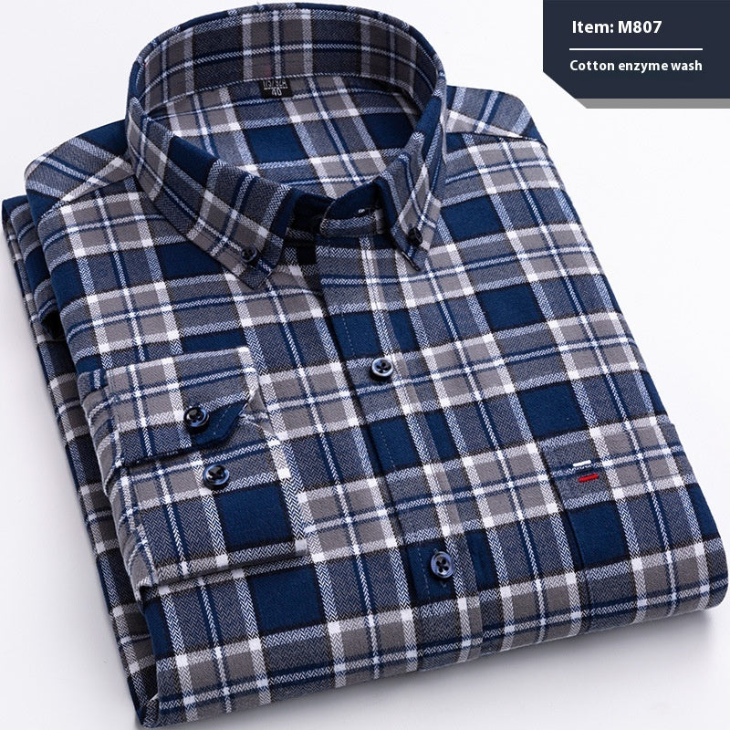 Cotton Long-sleeved Shirt Plaid Business Slim Fit - cas7m