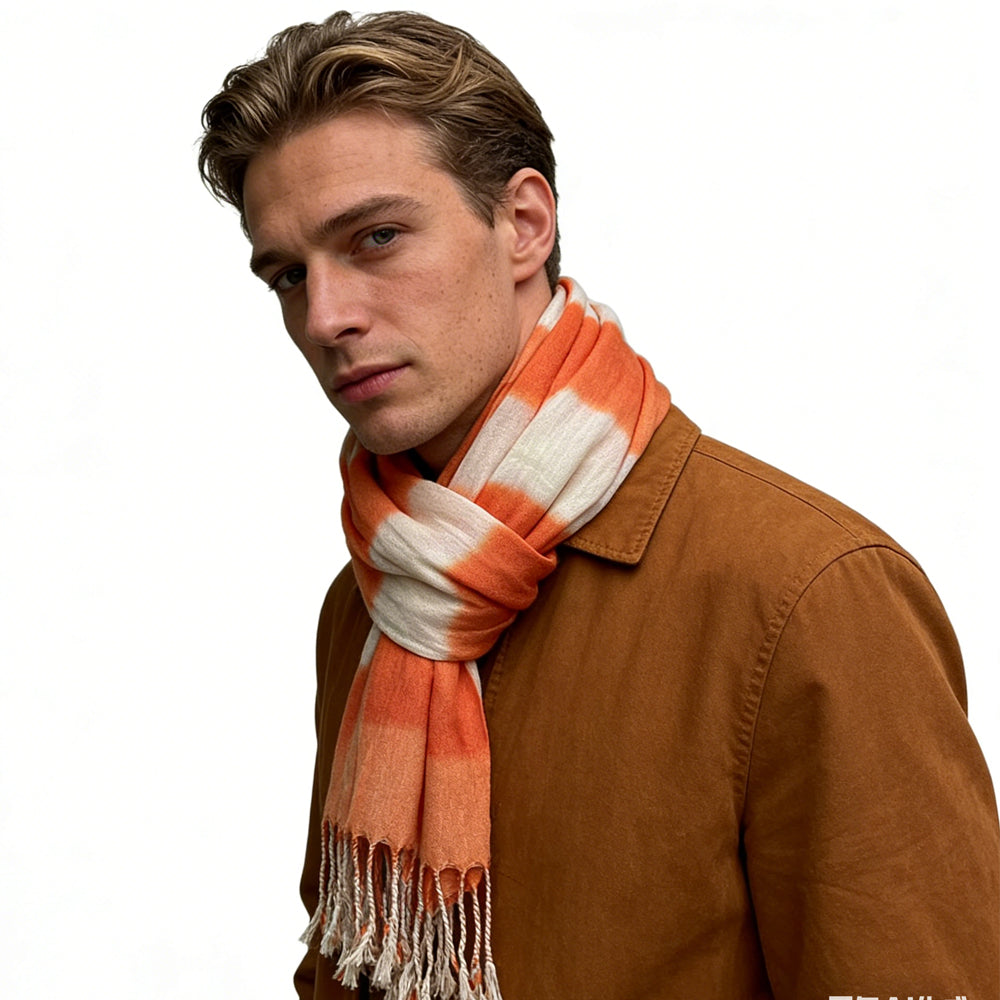 2pcs Coral Toned Abstract,Flowy Casual Scarf ,Orange Red Printed Scarf,Fringed Edges For Movement Women Men - cas7m