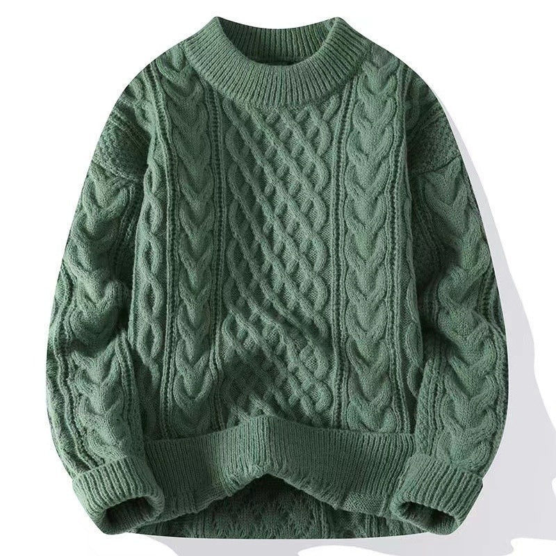 Autumn And Winter New Men's Twist Sweater Casual Round Neck Pullover Top - cas7m