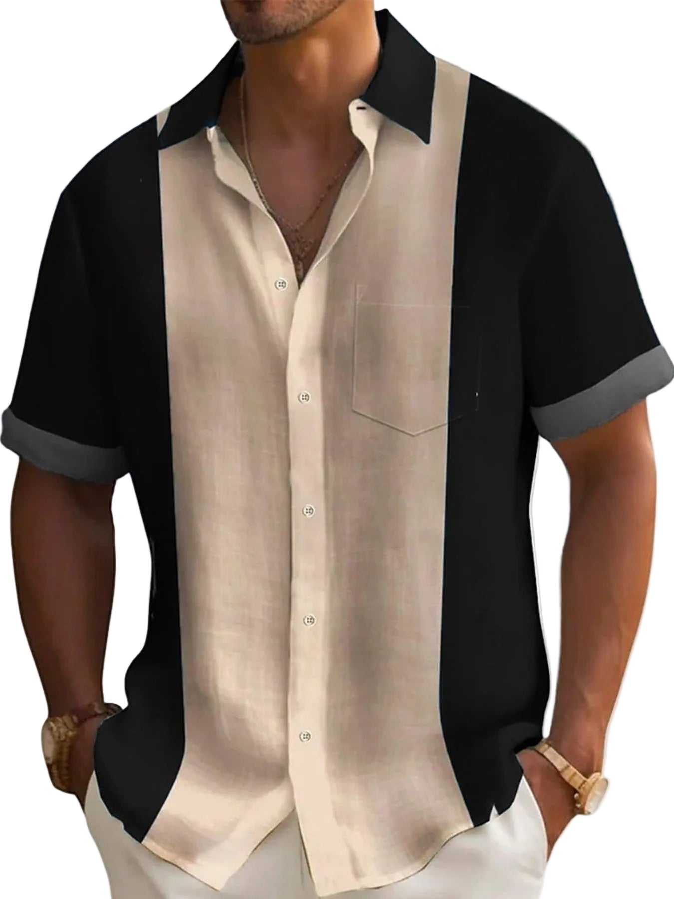 Men's Full Size Color Block Short Sleeve Shirt Plus Size - cas7m