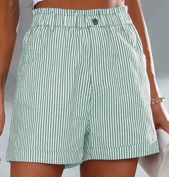 Fashion Ladies Non-stretch Stripe Shorts - cas7m