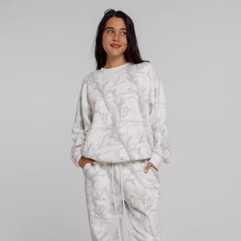Autumn Winter Two Piece Sets Women Camouflage Hoodie Maple Leaf Print Sweatshirt Suit Sports Hoodie Sportswear - cas7m