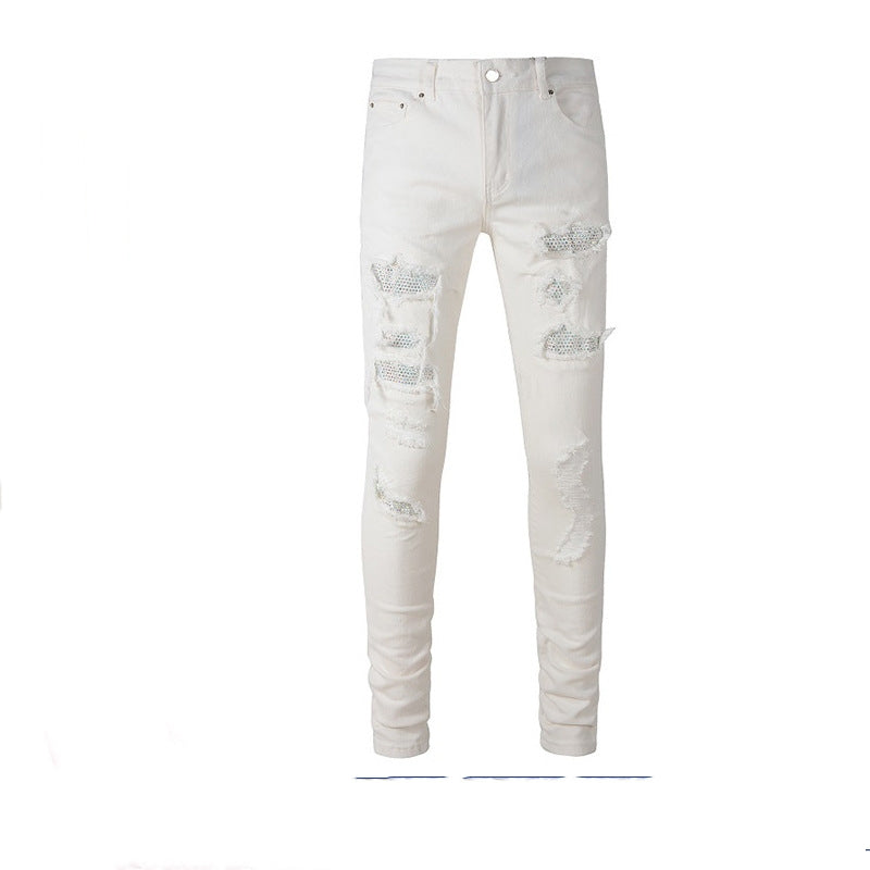 White Diamond Hole & Patch High Street Elastic Jeans - cas7m
