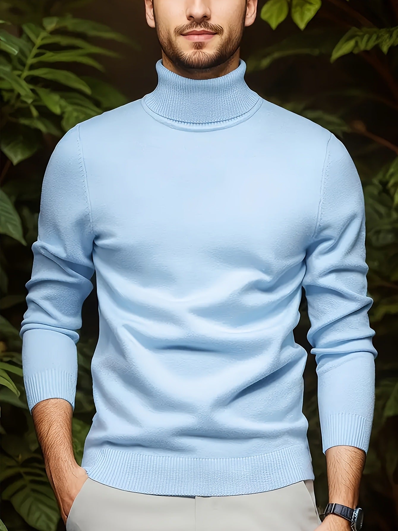 Men's Solid Color Versatile Soft Viscose Turtleneck Sweater - cas7m