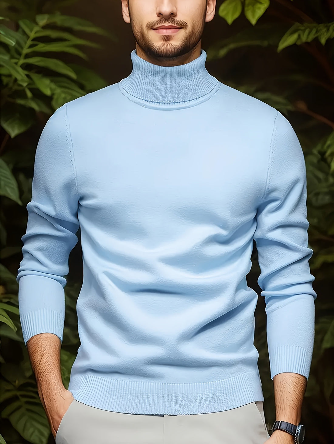 Men's Solid Color Versatile Soft Viscose Turtleneck Sweater - cas7m