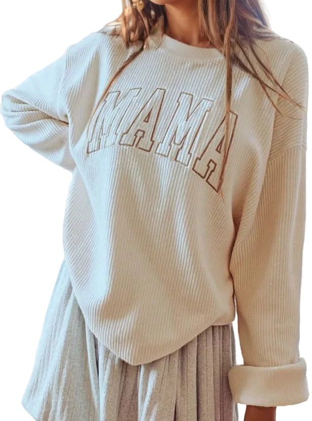 Women Loose Fit Embroidered Print Sweatshirt Top - cas7m