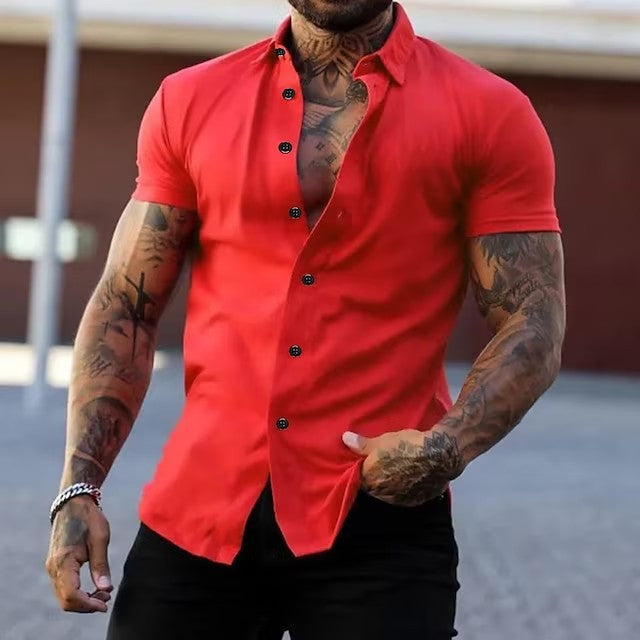 Simple Summer Men's Casual Solid Color Shirt - cas7m