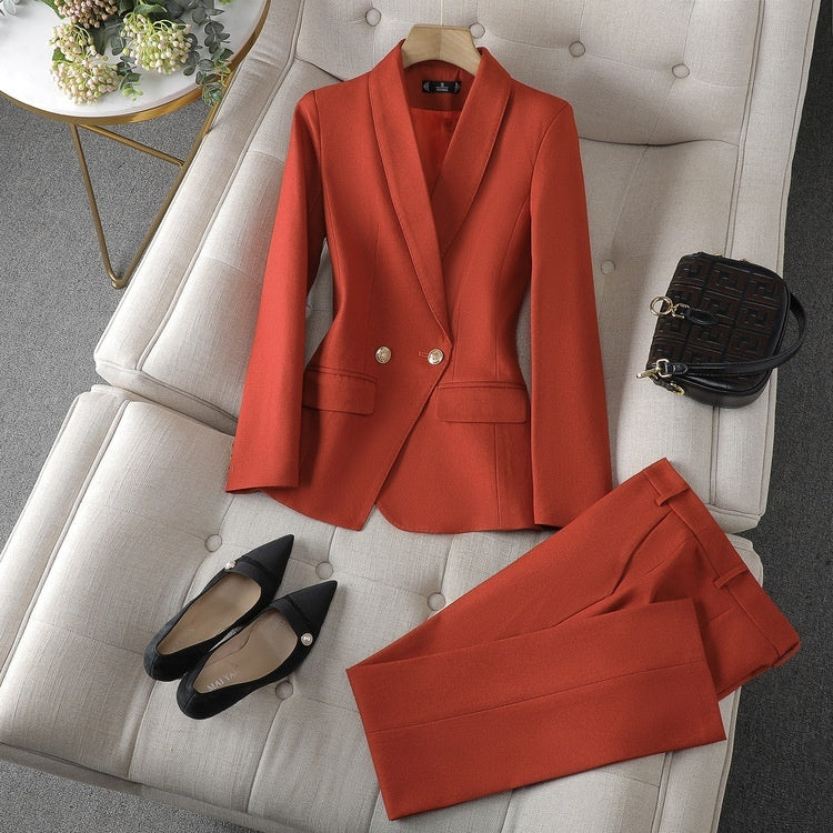 Wine Red High-end Formal Wear Elegant Business Suit Two-piece Set - cas7m