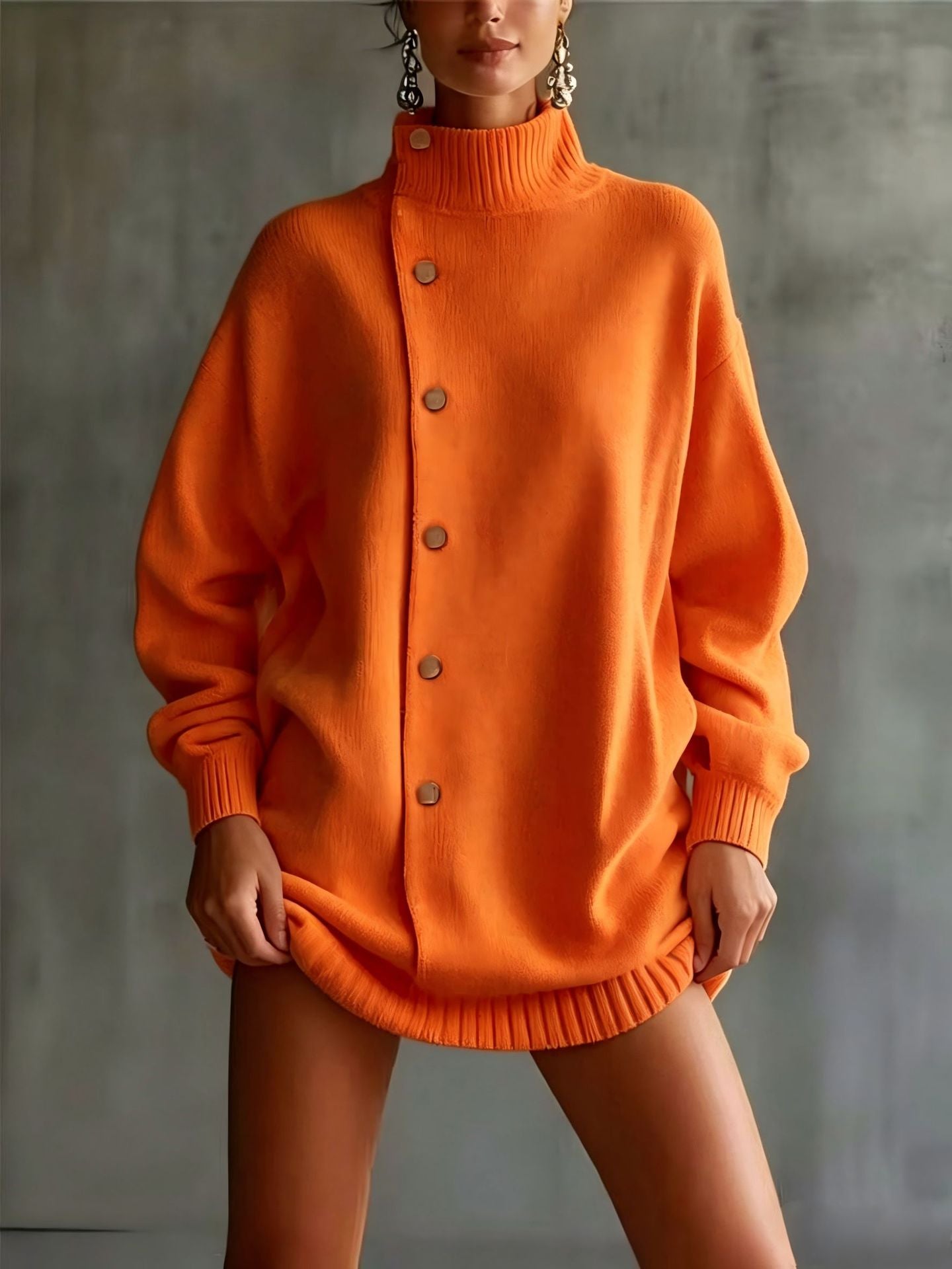 Womens Turtleneck Sweater Cardigan Knitted Outerwear For FallWinter - cas7m