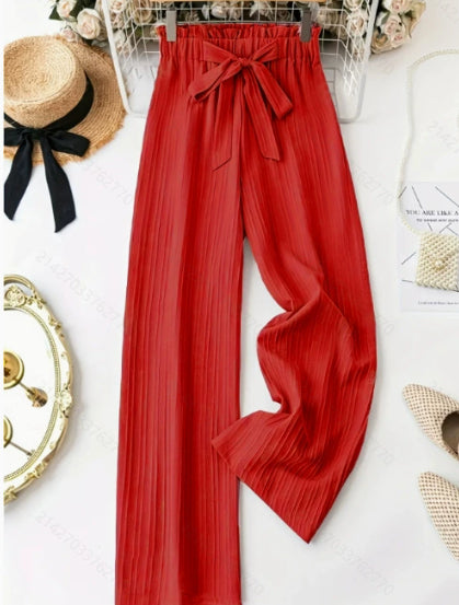 Women's Solid Color Belt Casual Pants - cas7m