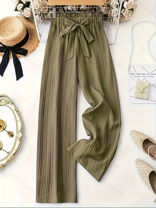 Women's Solid Color Belt Casual Pants - cas7m