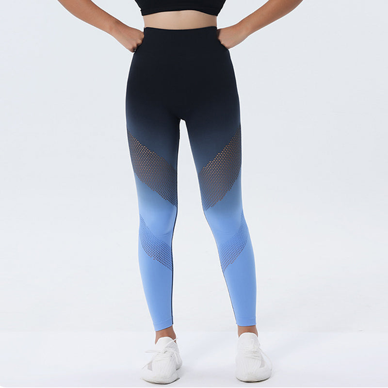 New Hollow Design Gradient Printed Yoga Pants Seamless High Waist Hip Lifting Fitness Leggings For Women Quick Drying Trousers - cas7m