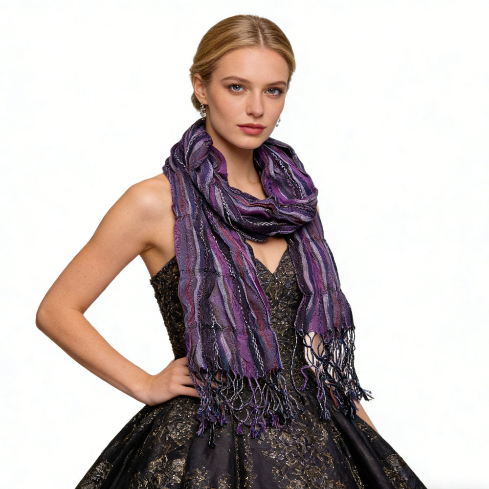 2pcs Royal Purple Jacquard Pattern Scarf,Regal Textured Scarf ,Luxe Look For Evening Wear,Scarf,vacation,daily Life,evening Party,Office Appropriate Subtlety For Women Men - cas7m