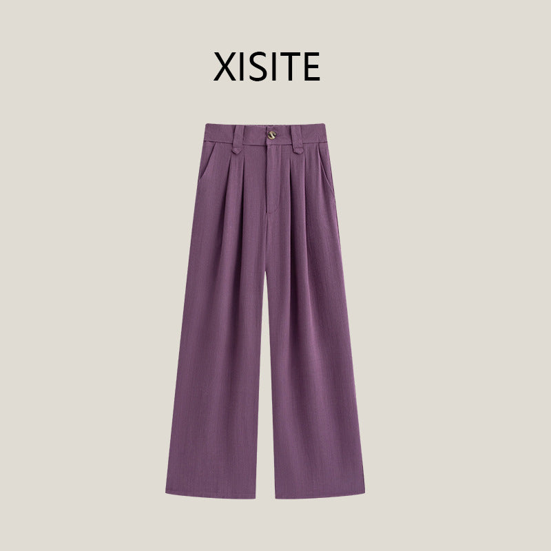 Casual Anti-wrinkle Thin High Waist Slimming And Straight Draping Cotton Linen Wide Leg Pants Long - cas7m
