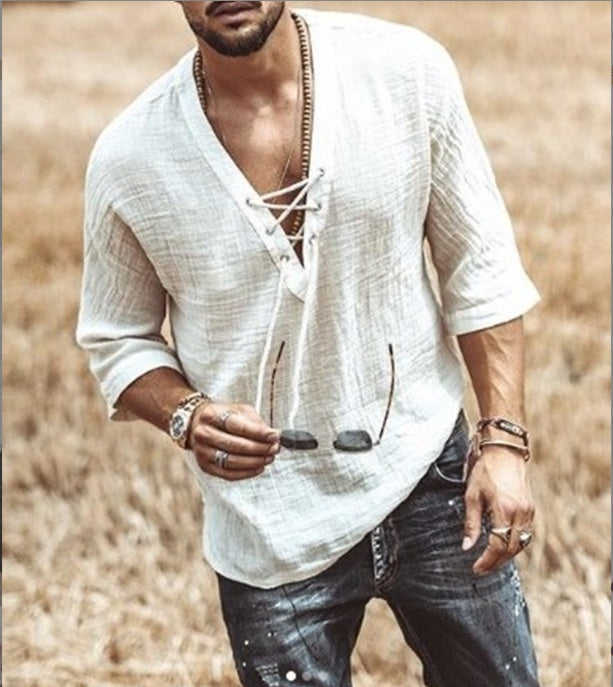 Short-sleeved Button-up Shirt For Men - cas7m