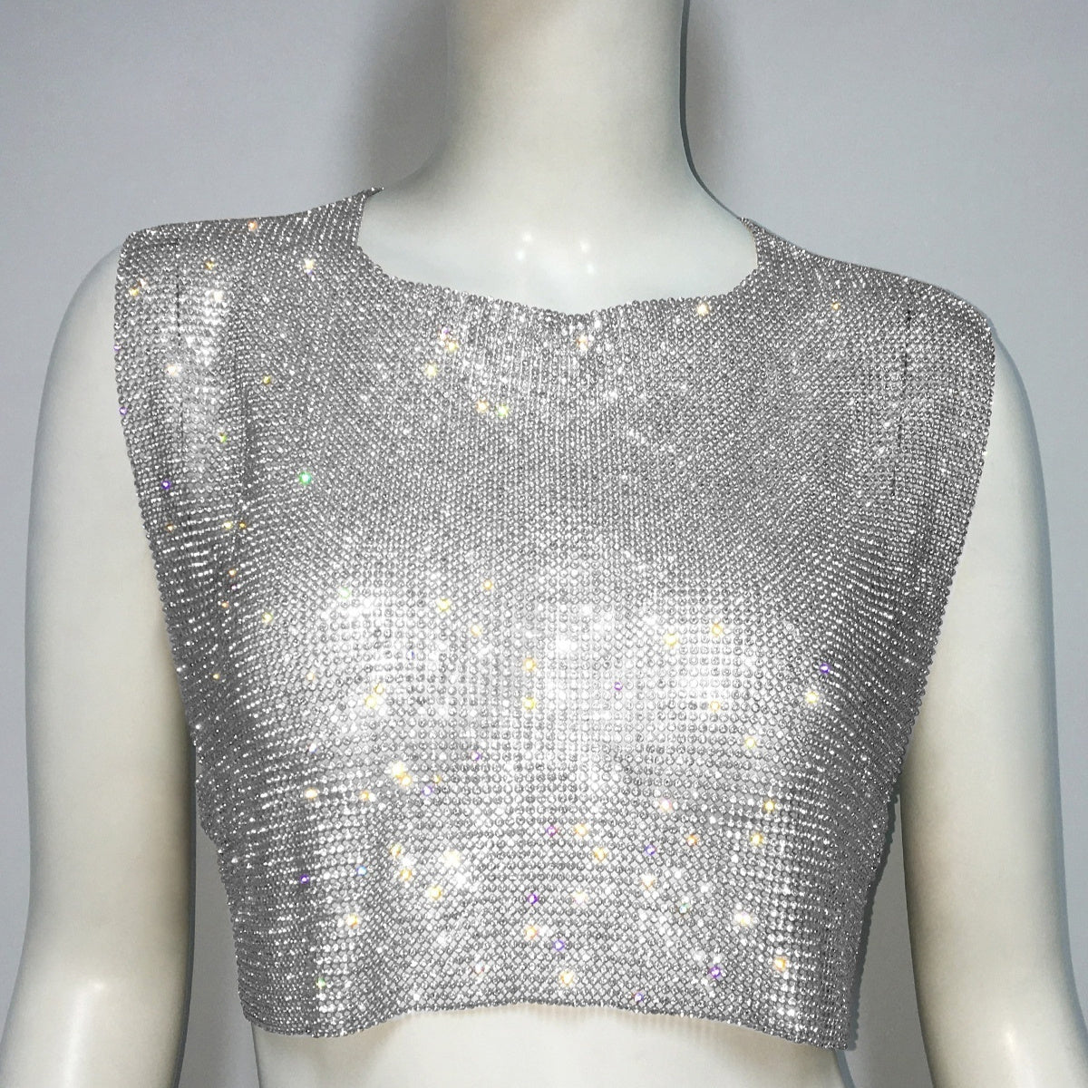 Women's Sleeveless Blouse Metal Rhinestone Backless - cas7m