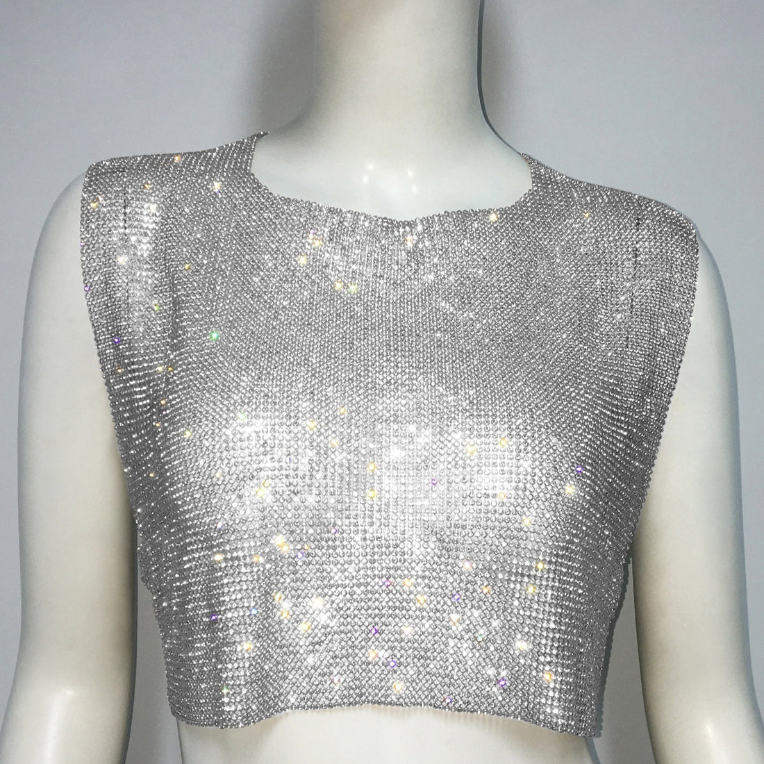 Women's Sleeveless Blouse Metal Rhinestone Backless - cas7m