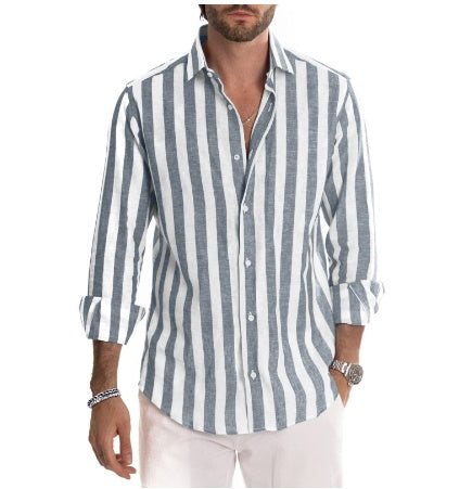 Striped Long-sleeved Casual Men's Shirt - cas7m