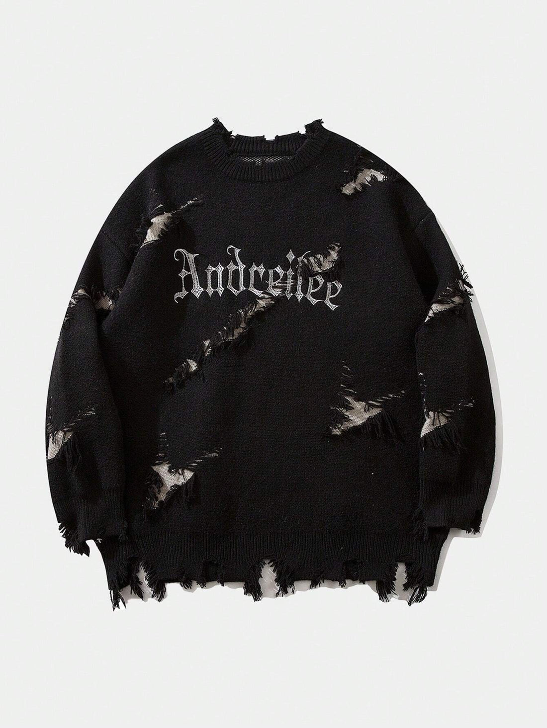 New Personality Street Jacquard Ripped Frayed Vintage Loose Sweater - cas7m