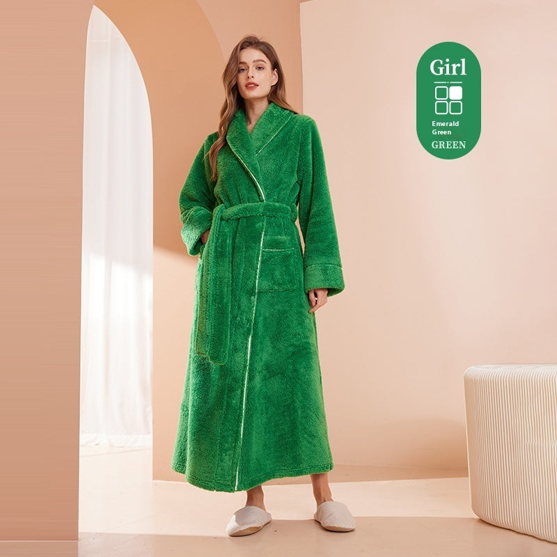 Autumn And Winter Thickened Cotton Velvet Nightgown Men's Winter Plus-sized Plus Size Light Luxury Couple Bathrobe Women's Extended Pajamas - cas7m